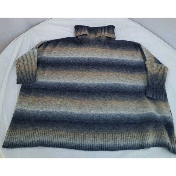 LOFT Sweaters - LOFT Womens Medium Sweater Pullover Turtle Neck Stripe Ombre Blue Oversized Soft